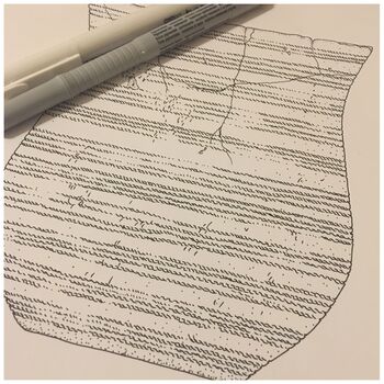 Zeichnung, Keramik, Rissbild, Glockenbecher, Archäologische Illustrationen.