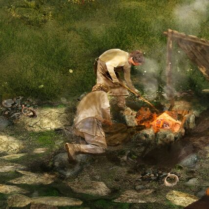 Lebensbild von Asva, Bronzeguss im Detail