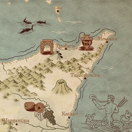 Zeichnung, Karte, Antike, Sizilien, Tempel, illustrated map, Archäologische Illustrationen