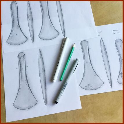 Zeichnung von Randleistenbeilen in Graphit-Technik, Archäologische Illustrationen