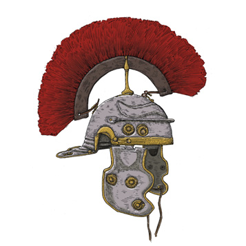 Farbrekonstruktion des römischen Legionärshelms, Archäologische Illustrationen.